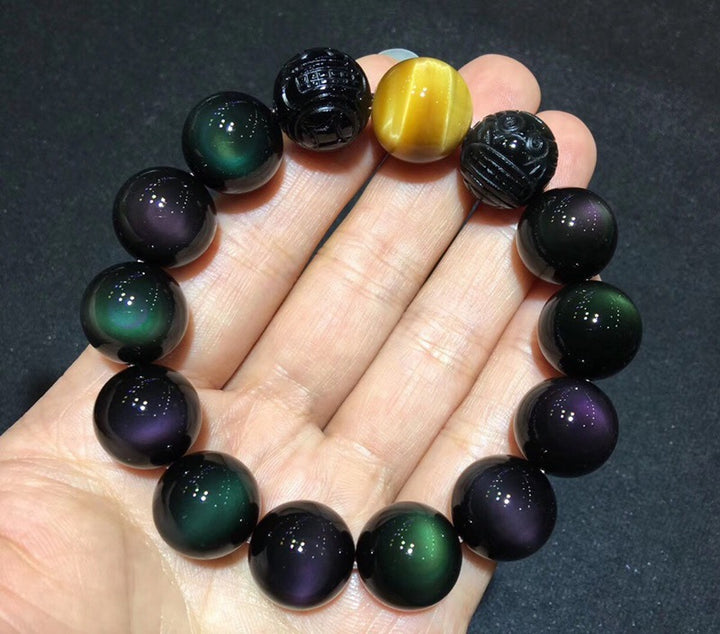 Natural Colorful Eye Obsidian Bracelet – Geometric Crystal Beads