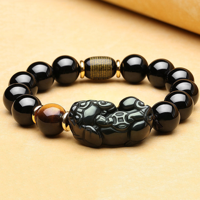 Natural Mexican Gold Obsidian Double Pi Xiu Bracelet