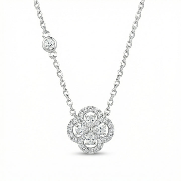 ✨ 925 Sterling Silver Radiant Diamond Clover Pendant Necklace with Sparkling Bezel-Set Accent Station ✨