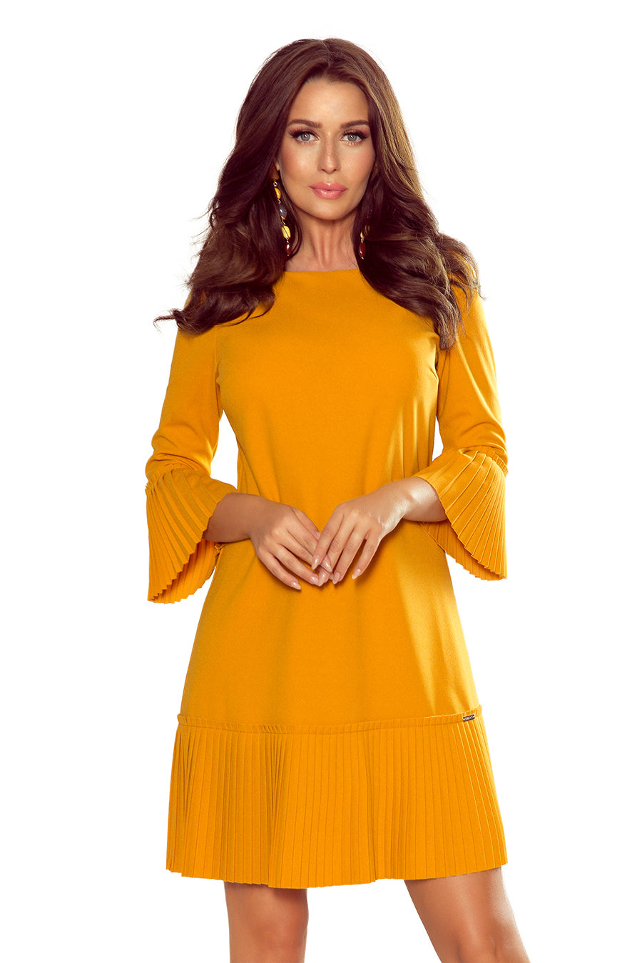 LUCY - pleated comfortable dress - mustard color