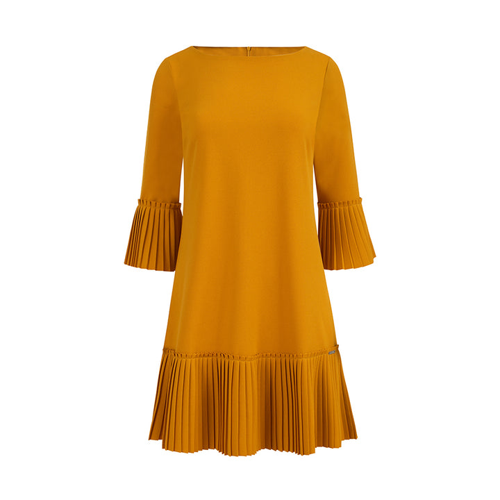 LUCY - pleated comfortable dress - mustard color