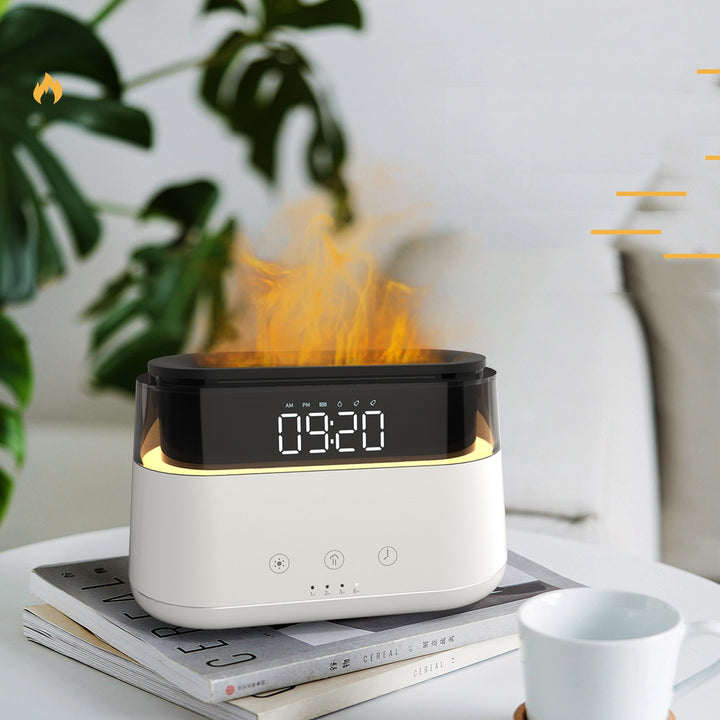 🔥🕰️ Flame Humidifier with Clock | Smart Aromatherapy Night Light