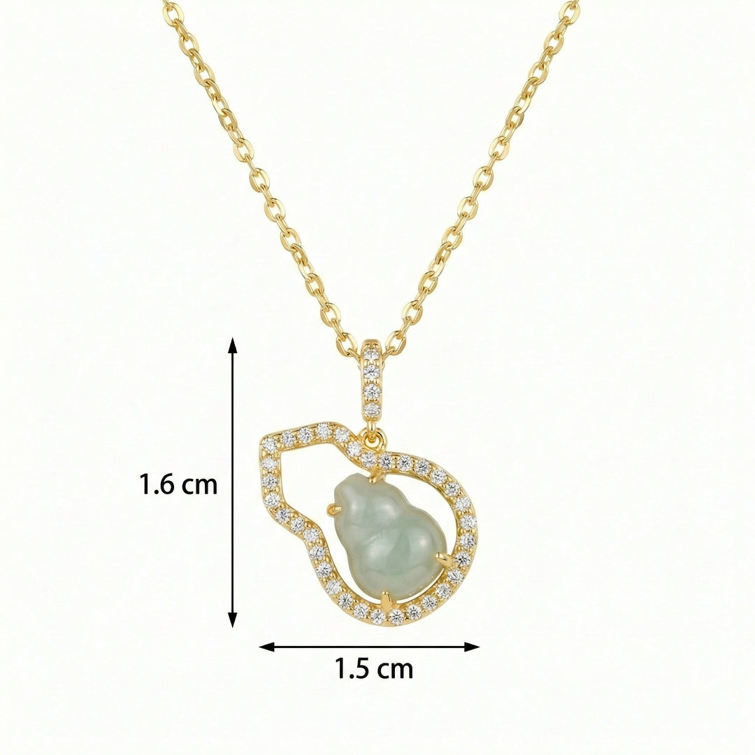 ✨ 925 Sterling Silver Elegant Jadeite Wu Lou Gourd Pendant Necklace with Shimmering Diamond Frame ✨