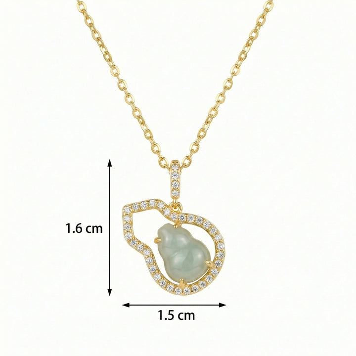 ✨ 925 Sterling Silver Elegant Jadeite Wu Lou Gourd Pendant Necklace with Shimmering Diamond Frame ✨
