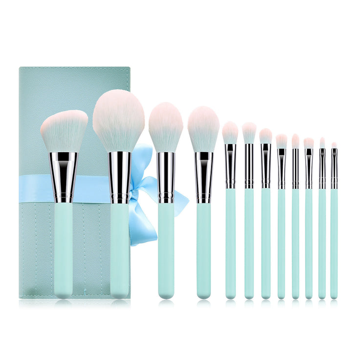 ✨ 12-Piece Light Blue Makeup Brush Set — Wooden Handle Beauty Tools 💄💙