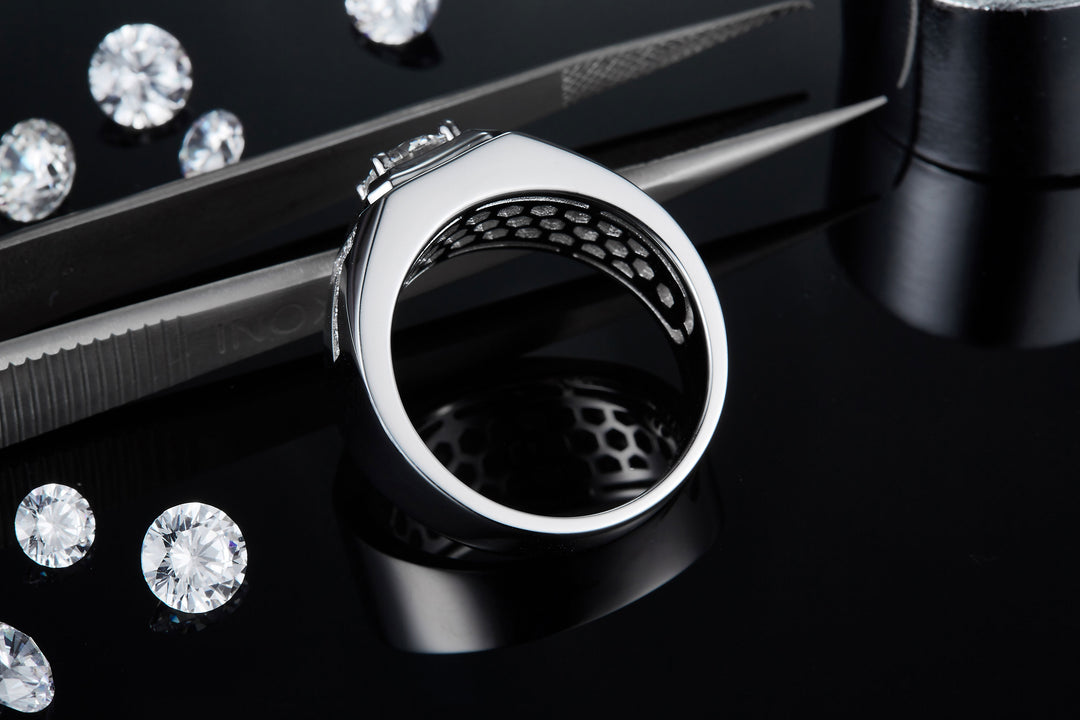 💍 Men’s 1-Carat Moissanite Ring – Platinum-Plated S925 Silver (8.9g, Sizes 5–9) 💍
