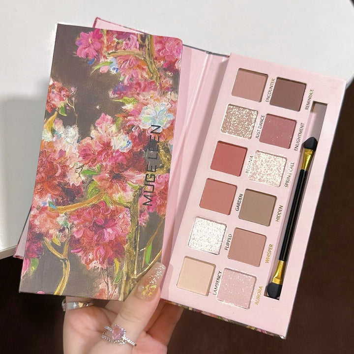 🎨 12-Color Begonia Oil Painting Eyeshadow Palette – Rose Tone Matte & Glitter Makeup Set ✨