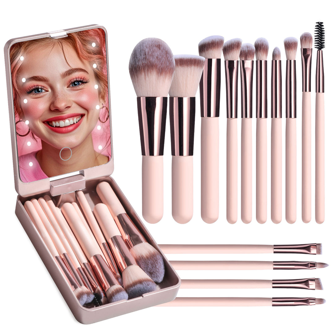 ✨ Rechargeable Luminous Mirror 14-Piece Makeup Brush Set 💄🔆