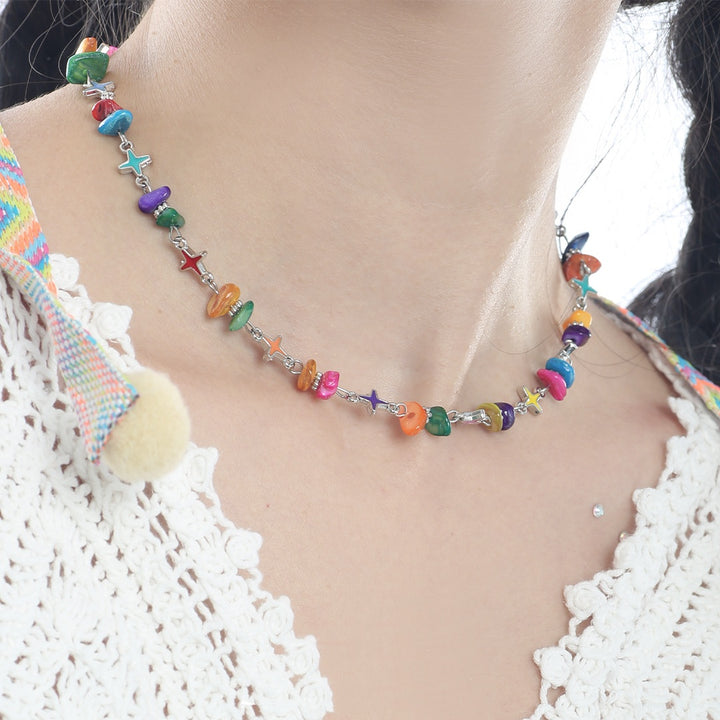 Women’s Irregular Gravel Epoxy Eight-Pointed Star Necklace – Sweet & Cool Geometric Jewelry