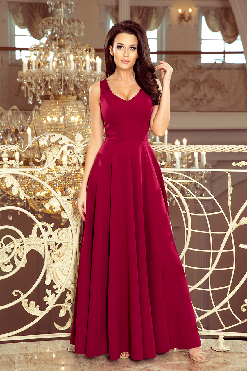 CINDY long dress with a neckline - burgundy