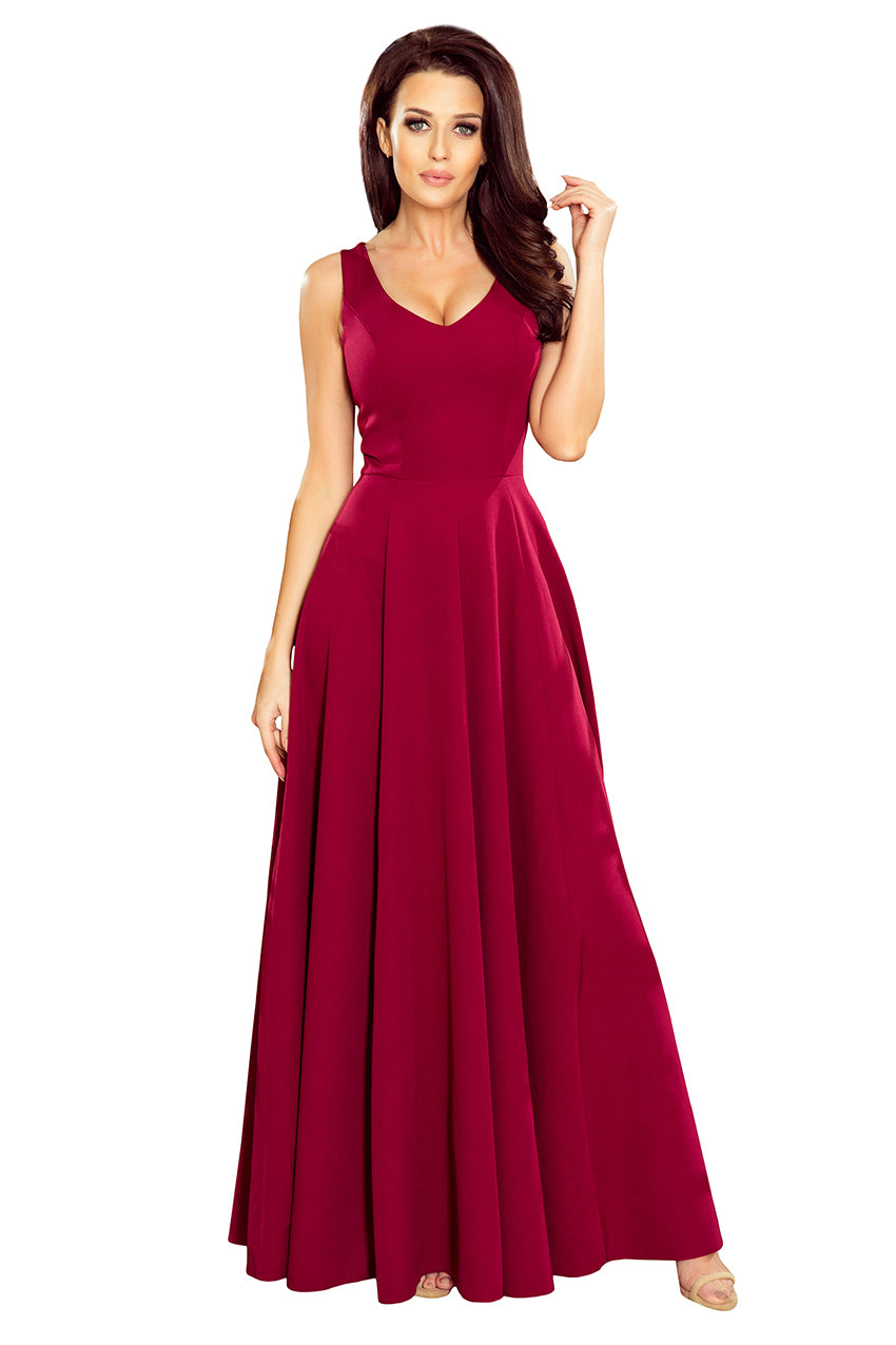 CINDY long dress with a neckline - burgundy