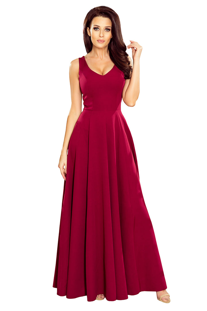 CINDY long dress with a neckline - burgundy