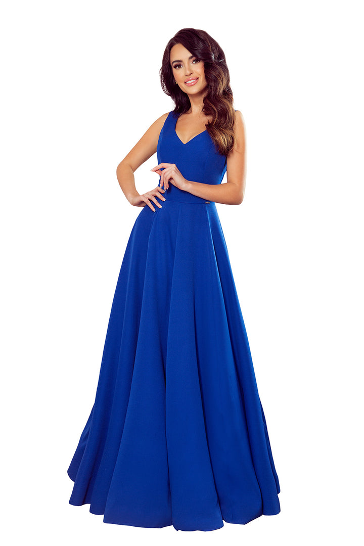 CINDY long dress with a neckline - classic blue