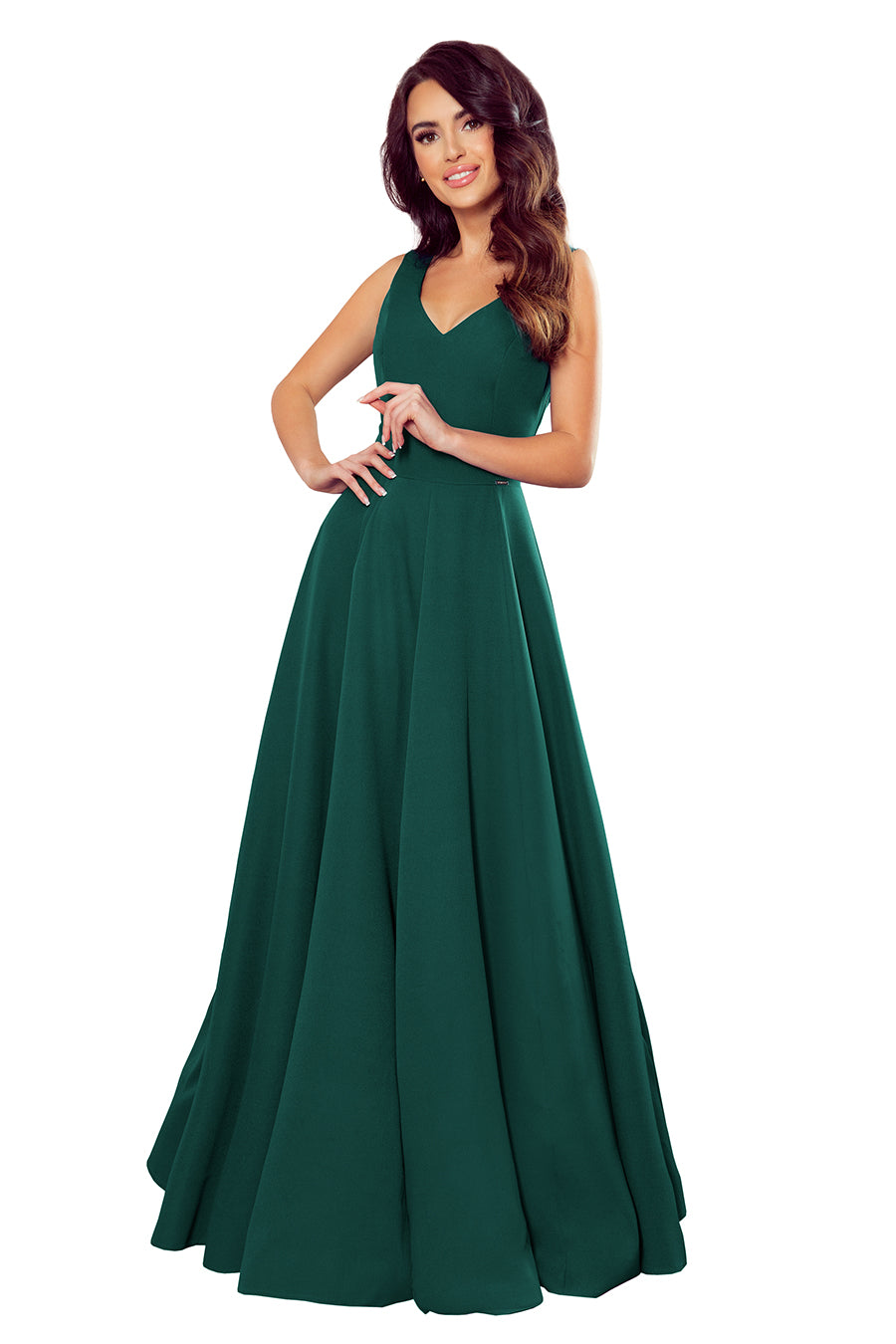 CINDY long dress with a neckline - green