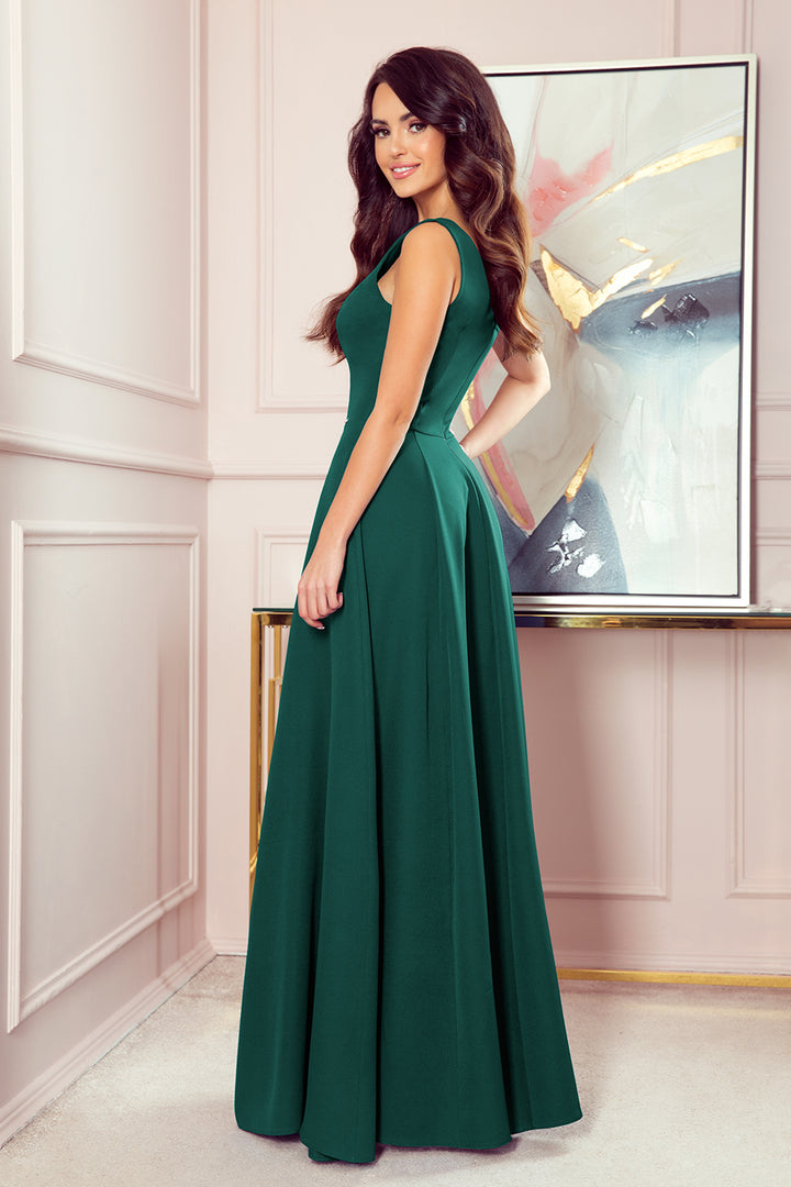 CINDY long dress with a neckline - green