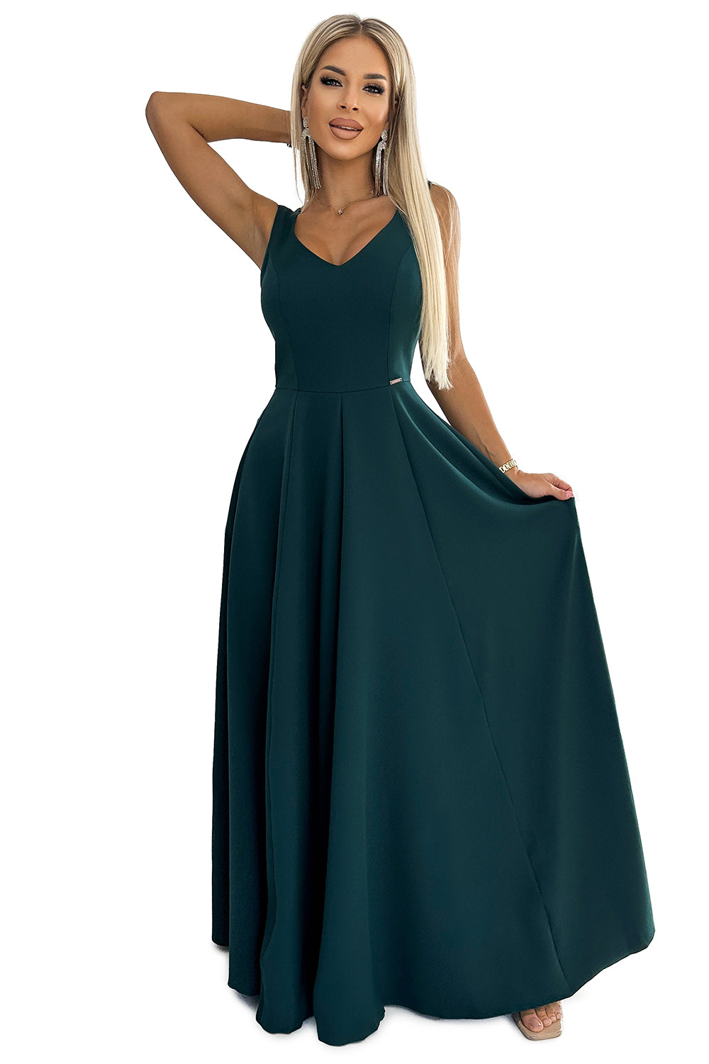 CINDY long elegant dress with a neckline - green