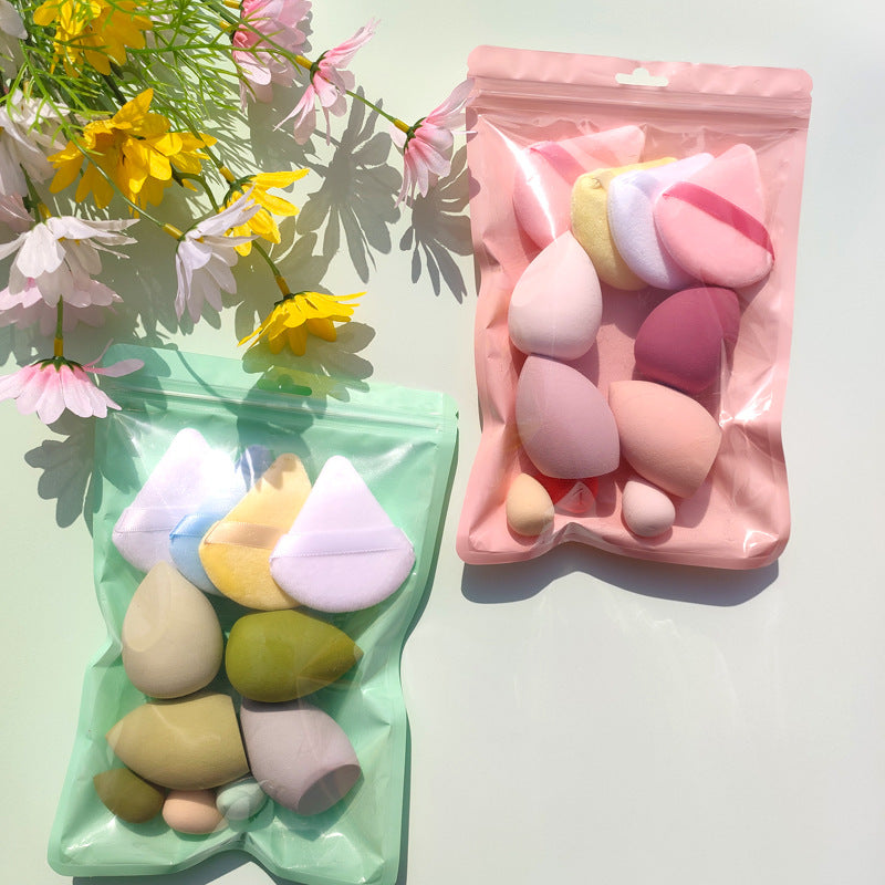 🥚💄 Macaron Bag Dopamine Cosmetic Egg Set – Flocking Powder Puff (7/11PCS Wet & Dry Makeup Sponge Kit)