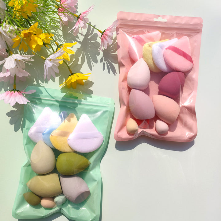 🥚💄 Macaron Bag Dopamine Cosmetic Egg Set – Flocking Powder Puff (7/11PCS Wet & Dry Makeup Sponge Kit)