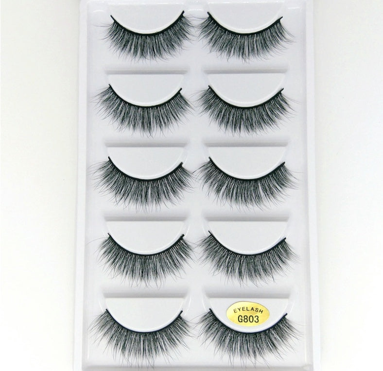 👁️✨ 3D Mink Hair False Eyelashes – Thick Volume 5 Pairs Cotton Stem Lash Set