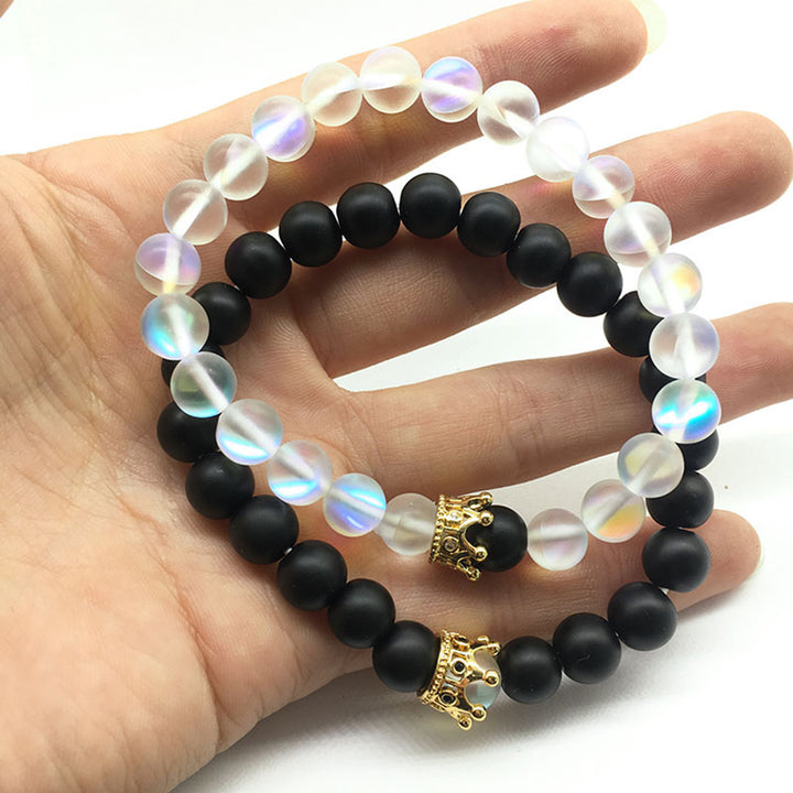 Crown Couple Glass Bead Bracelet