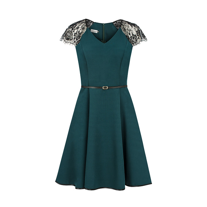 Dress with lace inserts - green