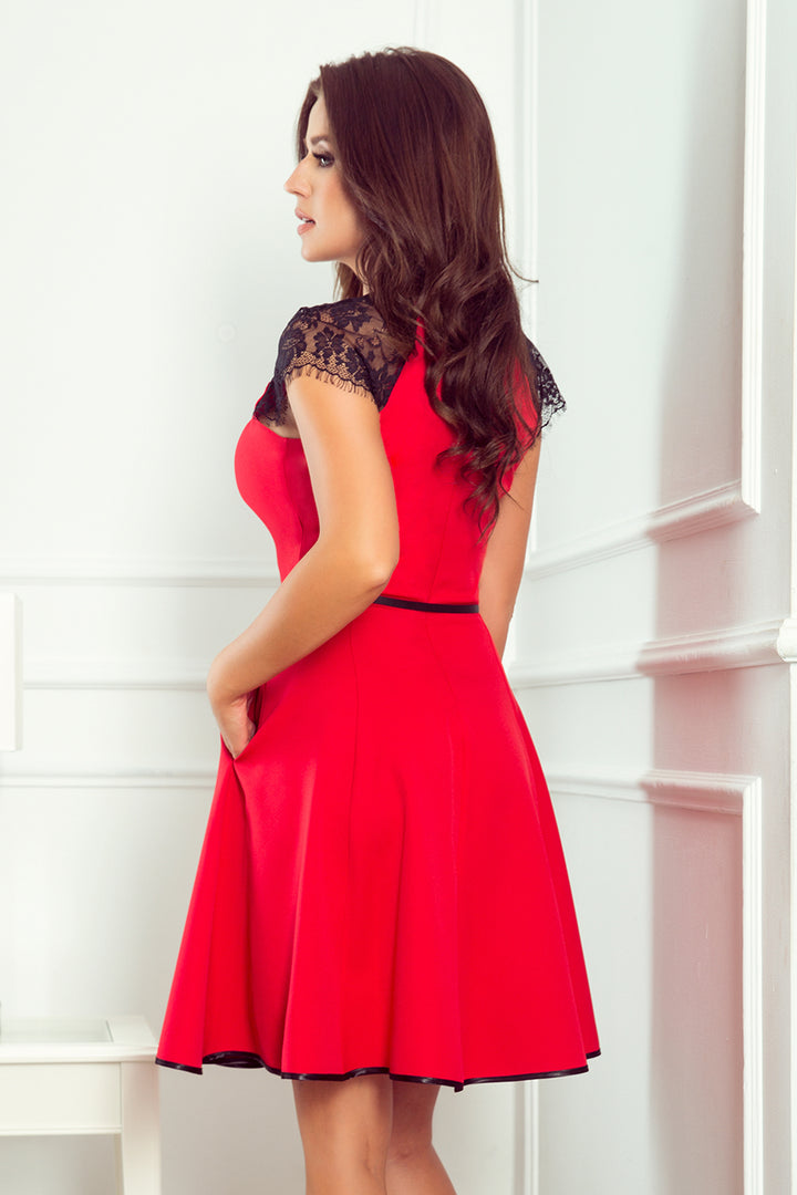 Dress with lace inserts - red