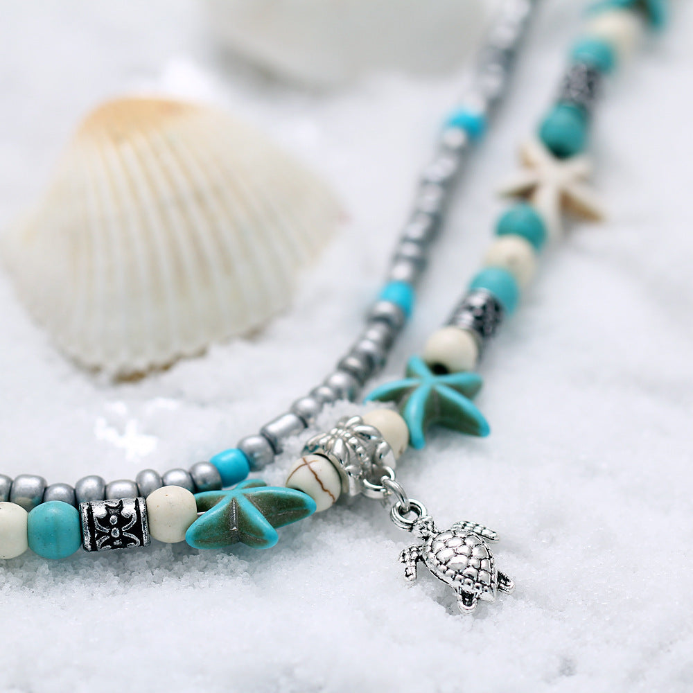 Conch & Starfish Turtle Pendant Necklace