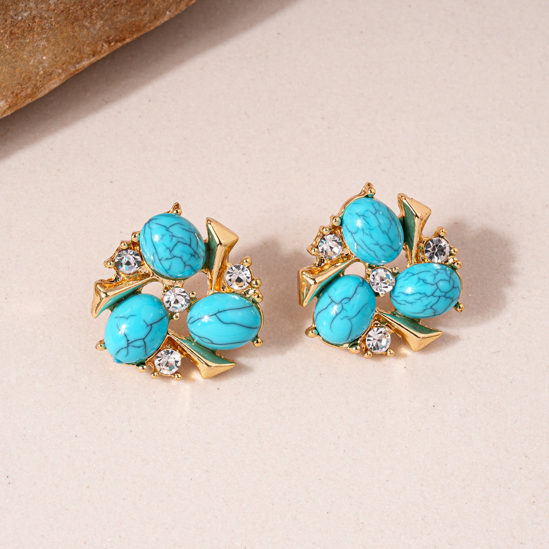 Ethnic Style Turquoise & Zircon Flower Necklace and Earrings  – Women’s Jewelry