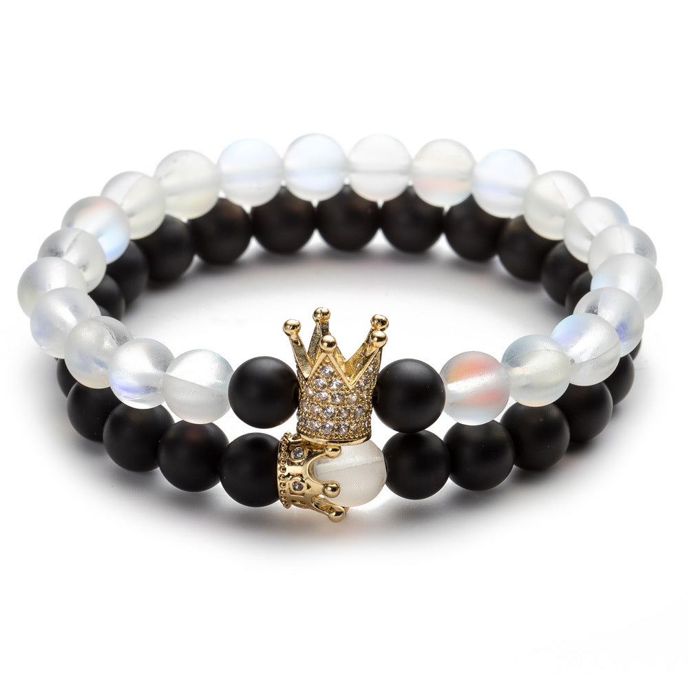 Crown Couple Glass Bead Bracelet