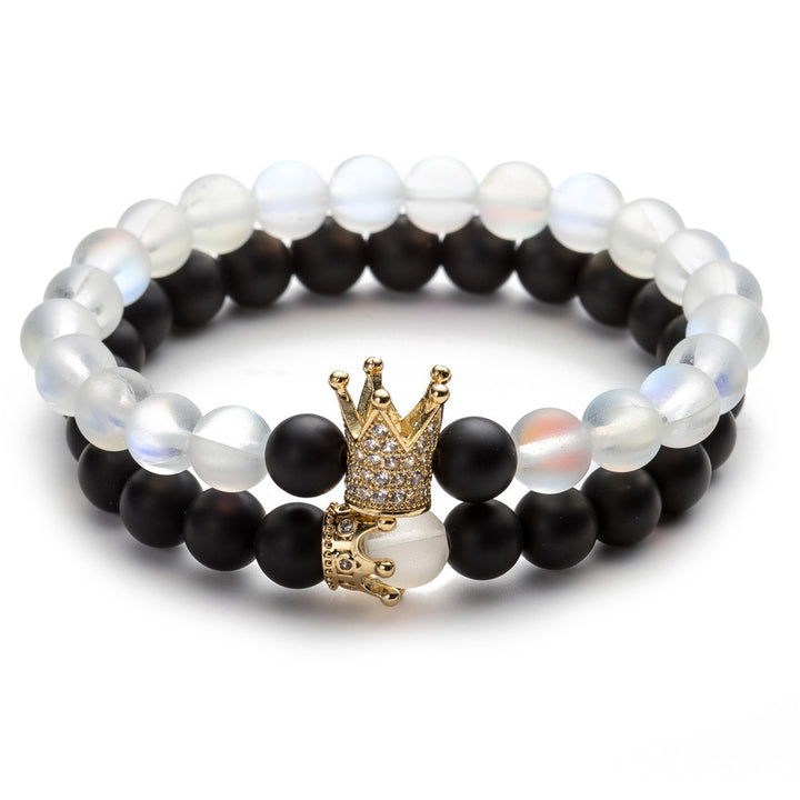 Crown Couple Glass Bead Bracelet