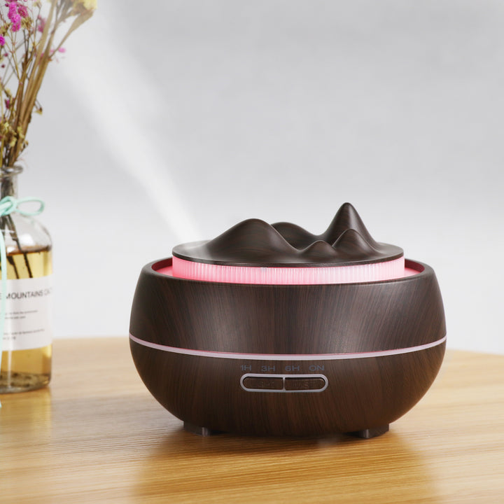 🌿💧 Wood Grain Aromatherapy Humidifier | LED Vase Diffuser 🌙✨