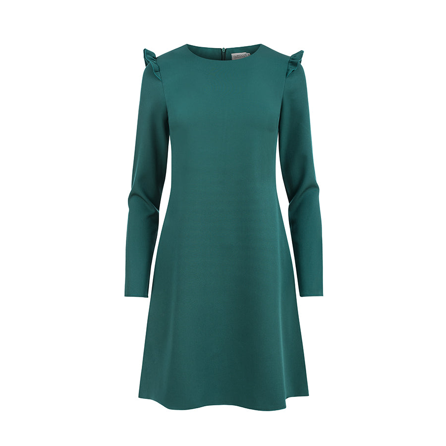 Trapezoidal dress with frills - green