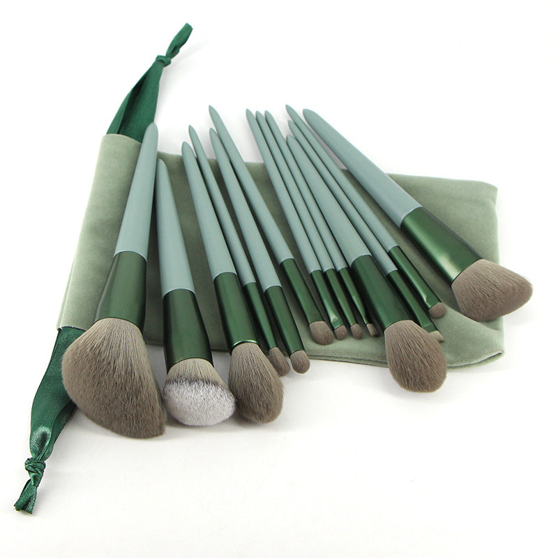 ✨ Green Wooden Handle Quick-Drying Soft Fur Makeup Brush Set 💄🌿