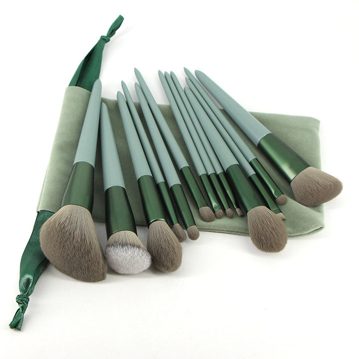 ✨ Green Wooden Handle Quick-Drying Soft Fur Makeup Brush Set 💄🌿