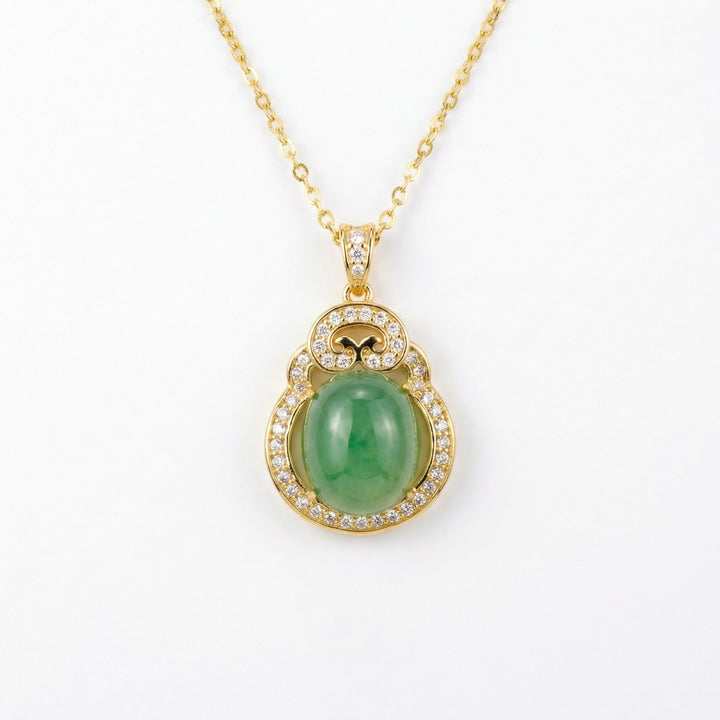 ✨ 925 Sterling Silver Green Jade Ruyi Necklace