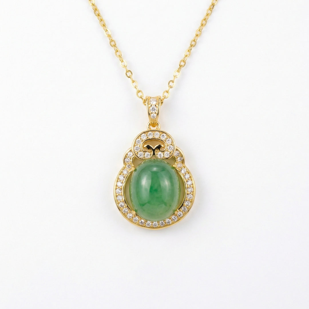 ✨ 925 Sterling Silver Green Jade Ruyi Necklace