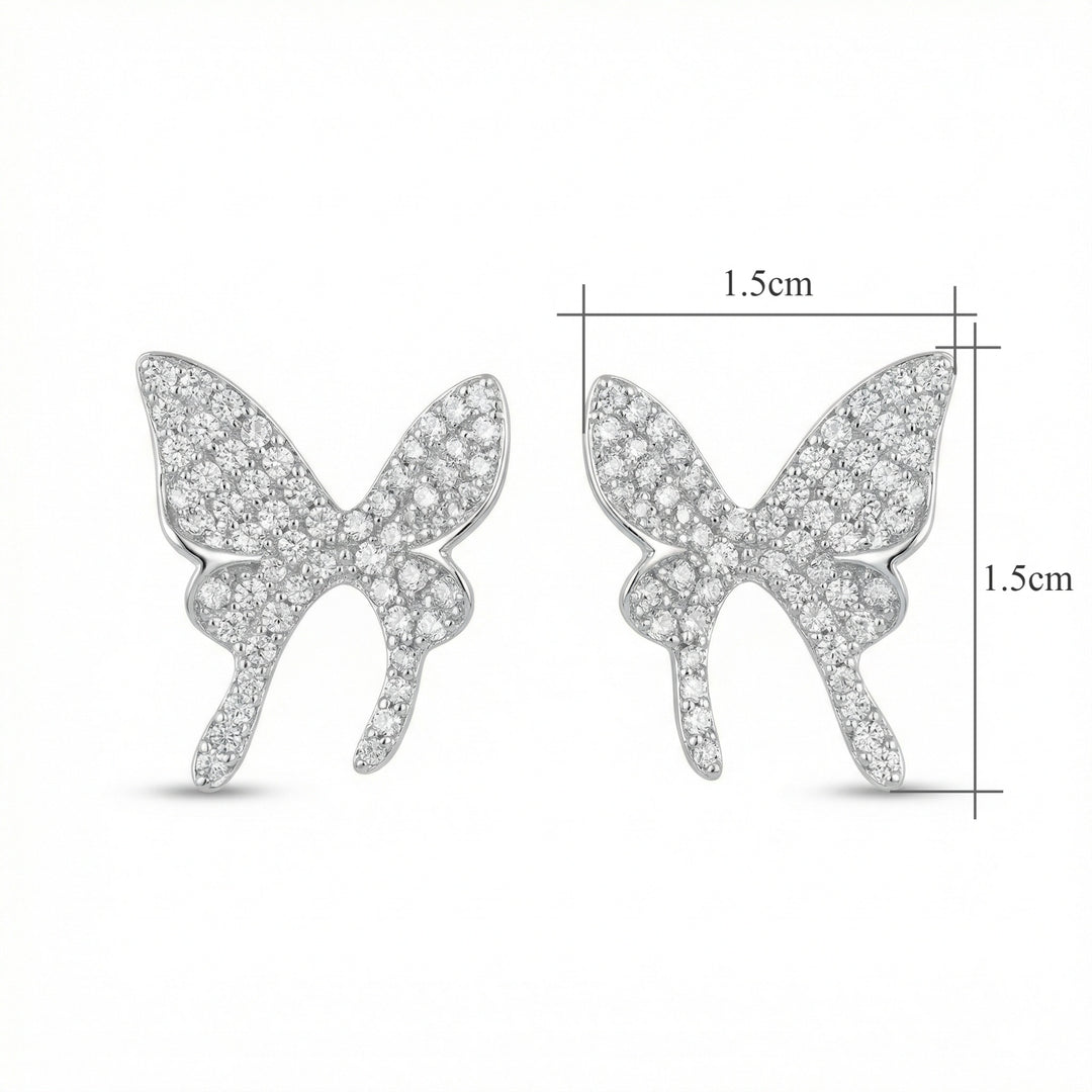 925 Sterling Silver Sparkling Sterling Silver Butterfly Stud Earrings with Shimmering Pavé Stones