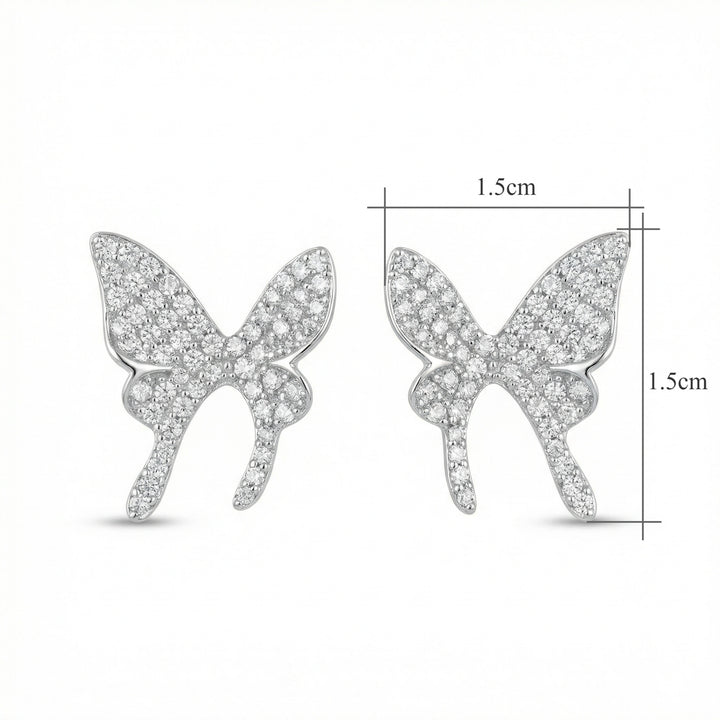925 Sterling Silver Sparkling Sterling Silver Butterfly Stud Earrings with Shimmering Pavé Stones