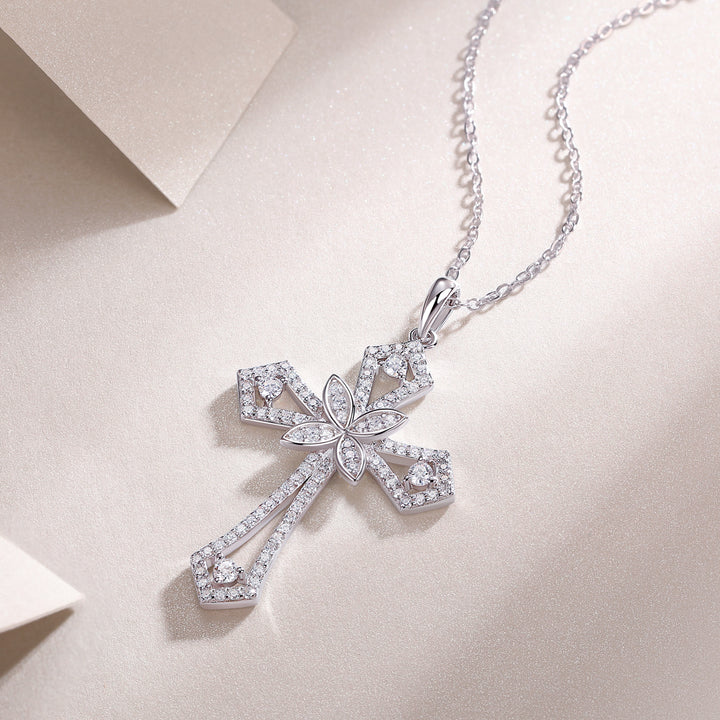 ✨ S925 Platinum-Plated Moissanite Cross Pendant Necklace ✨
