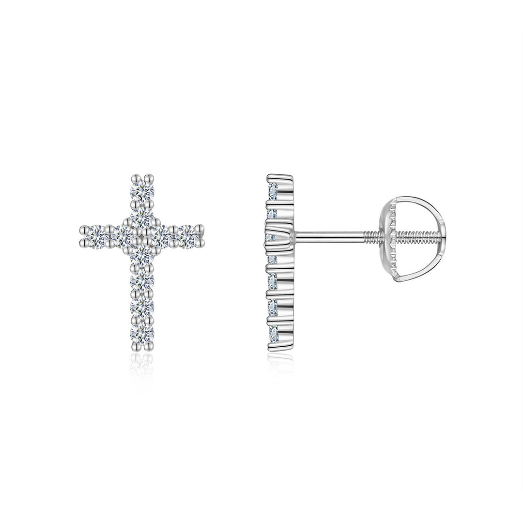 Cross Luxury Minimalist Moissanite Earring Set – Platinum-Plated S925 Silver, GRA Certified