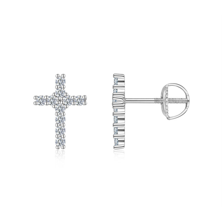 Cross Luxury Minimalist Moissanite Earring Set – Platinum-Plated S925 Silver, GRA Certified