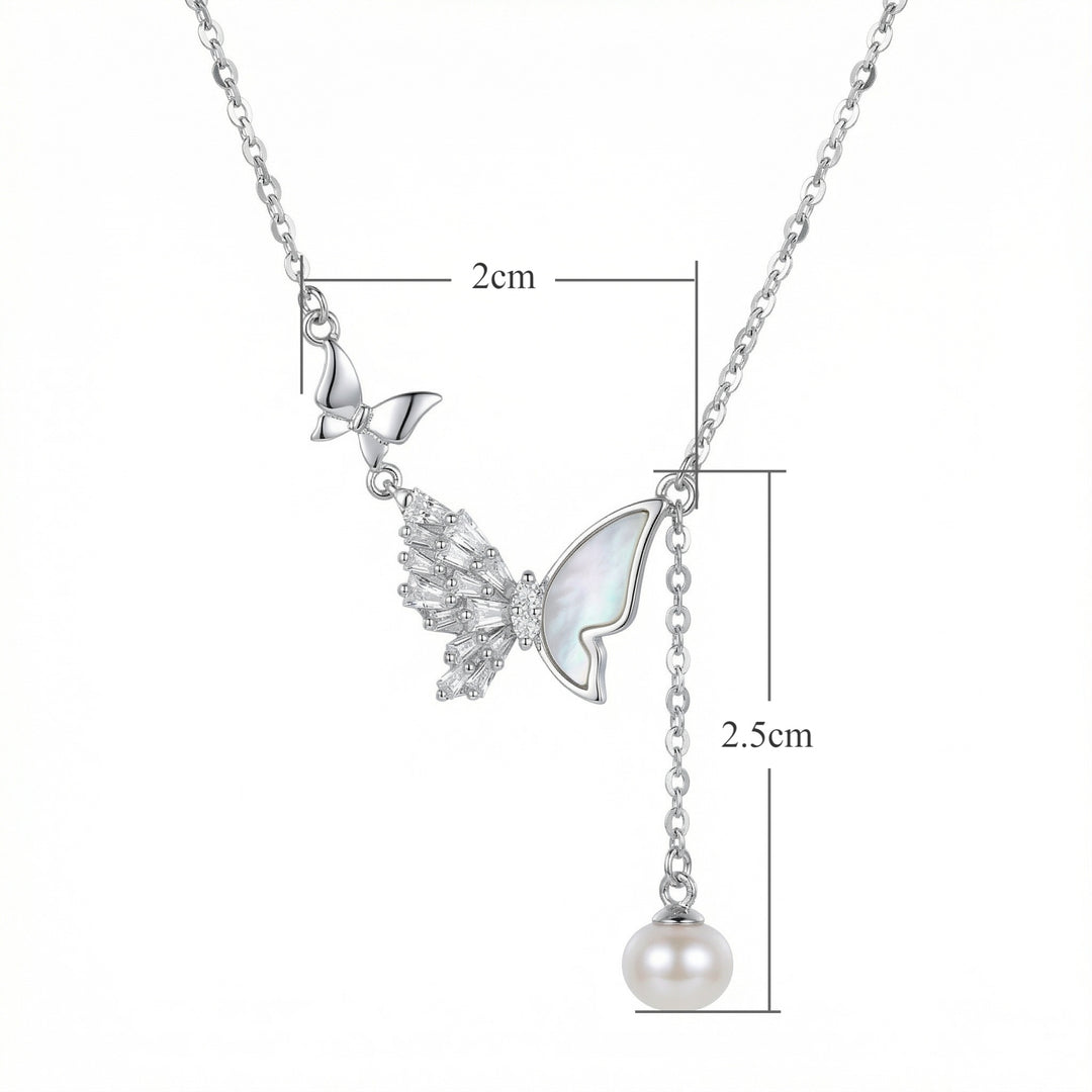 🦋 925 Sterling Silver Butterfly Pearl Necklace