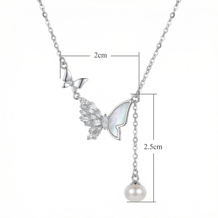 🦋 925 Sterling Silver Butterfly Pearl Necklace