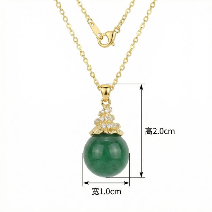 925 Sterling Silver Round Green Jade Pendant Necklace – Sparkling Accents on Delicate Chain