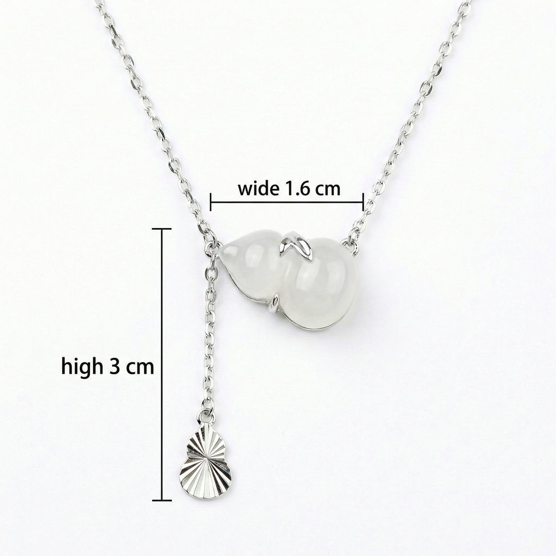 925 Sterling Silver Elegant Silver Gourd Pendant Lariat Necklace with Translucent White Stone