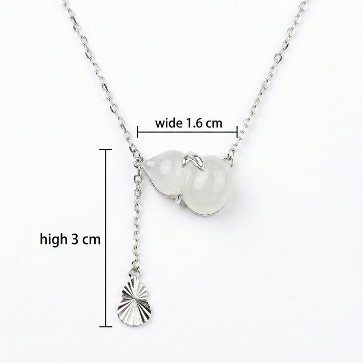 925 Sterling Silver Elegant Silver Gourd Pendant Lariat Necklace with Translucent White Stone