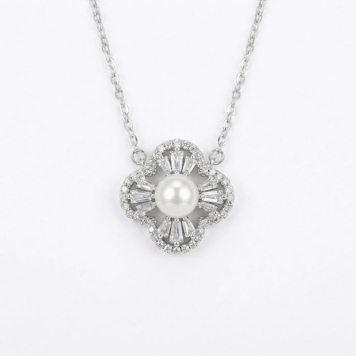 ✨ 925 Sterling Silver Elegant Floral Pearl Pendant Necklace with Sparkling Accents ✨