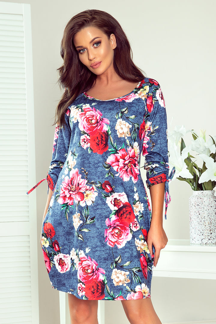 Comfortable Oversize dress - flowers on jeans