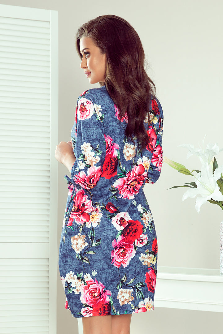 Comfortable Oversize dress - flowers on jeans