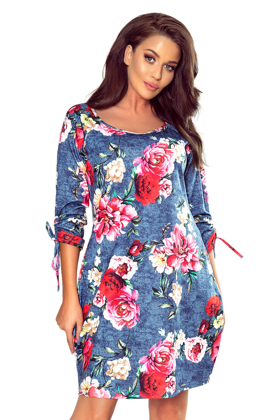 Comfortable Oversize dress - flowers on jeans